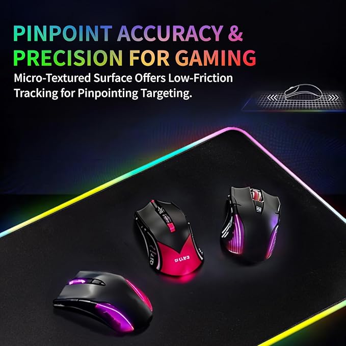 RGB Gaming Mouse Pad with Wireless Charging 15W LED Mouse Mat 31.5 * 11.8 in 10 Light Modes Extra Large Mousepad Non-Slip Rubber Base Computer Keyboard Mat for Gaming MacBook PC Laptop Desk
