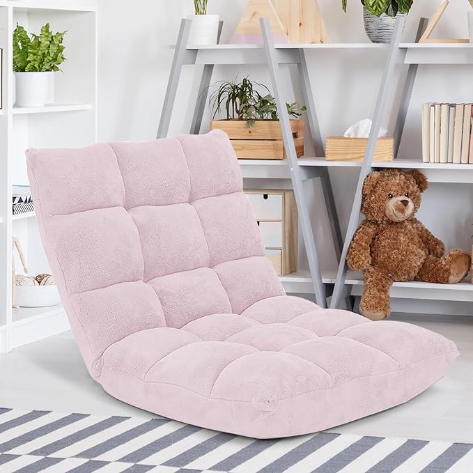 GORELAX Memory Foam Floor Chair 14-Poistion Adjustable Floor Reading Gaming Chair Recliner Folding Cushioned Meditation Chair with Back Support Padded Lazy Sofa Chair for Adults Kids (Light Pink)