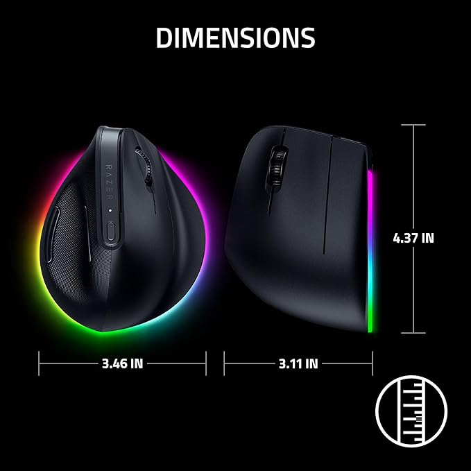 Razer Pro Click V2 Vertical Wireless Mouse: 6 Button Ergonomic Design - One Click AI Prompt - Supports Windows &amp Mac - Multi Device Connectivity via 2.4GHz Bluetooth or USB C Wired Mode - Chroma
