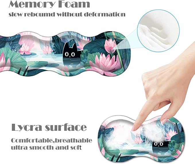 Ergonomic Keyboard Wrist Rest &amp Mouse Pad Wrist Rest SetXL Gaming Desk Mat 31.5x 11.8Non-Slip BaseMemory FoamEasy Typing Pain Relief for Office &amp HomeBlack Cat in Lotus Pond