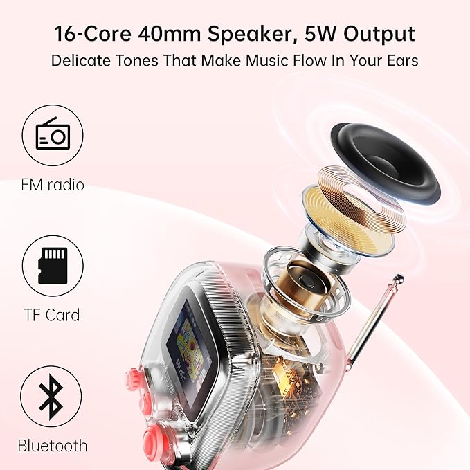 Divoom Tiivoo-2 Retro Bluetooth Speaker with FM RadioPixel Art Portable Mini Cute Wireless Small SpeakerVintage Decor Suitable for Party Office Desk Home Bedroom KitchenGifts for Women MenPink