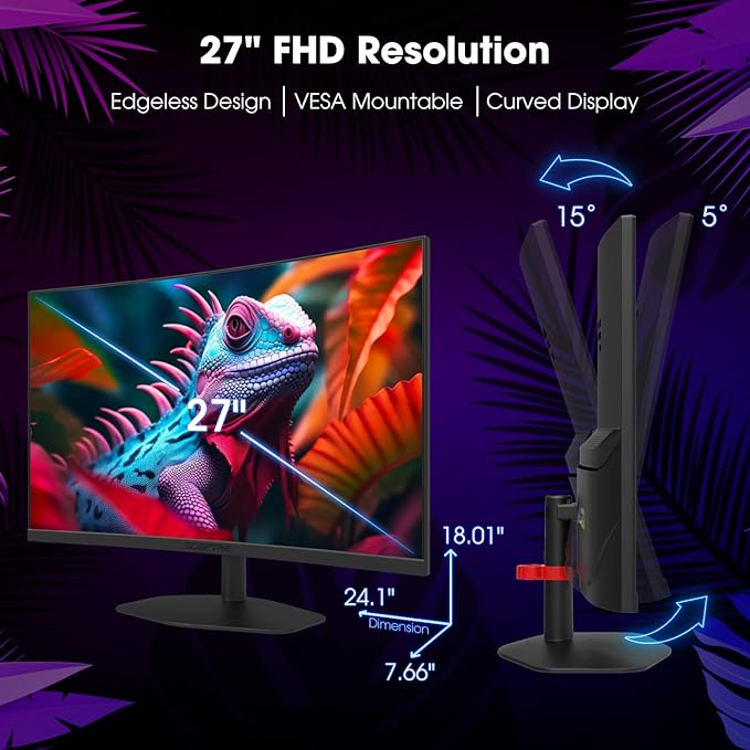 Sceptre New Curved 27-inch Gaming Monitor 1500R 100Hz HDMI X2 DisplayPort 1ms 100% sRGB Build-in Speakers Machine Black 2025 (C275W-FW100T Series)