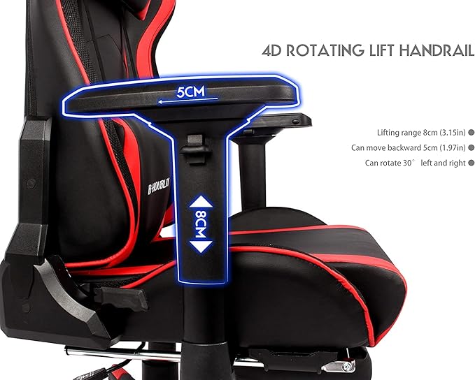 TBQATNTS RGB LED Gaming Chair with Seven-Point Massage FunctionComputer Chair with SpeakersErgonomic Chair with Footrest and Lumbar Support90°-180° Tilt Office ChairRed