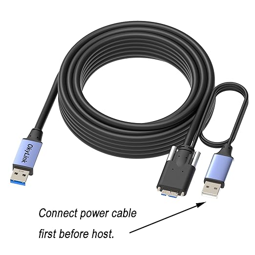 OkyLink 32ft (10M) USB 3.0 to Micro-B Active Cable with Screw Lock - 5Gbps A Male to Micro-B Male Industrial Grade with Integrated Power Cable