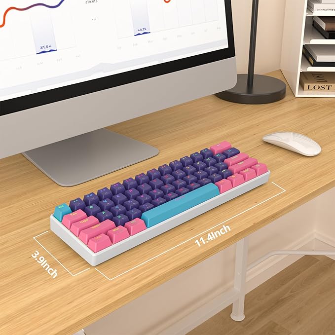 Fogruaden Wired 60% Percent Mechanical Keyboard RGB Gaming Keyboard 60 Percent Ultra-Compact 60 Percent Purple Keyboard for Win/Mac PC Gamer Easy to Carry on Trip (Purple Red Switch)