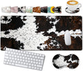 Large Gaming Mouse Pad 31.5x11.8 in Extended Computer Mouse Mat with Non-Slip PU Base Ergonomic Memory Foam Keyboard Wrist Rest for Work &amp Gaming Black and White Cow Fur Office Desk Pad