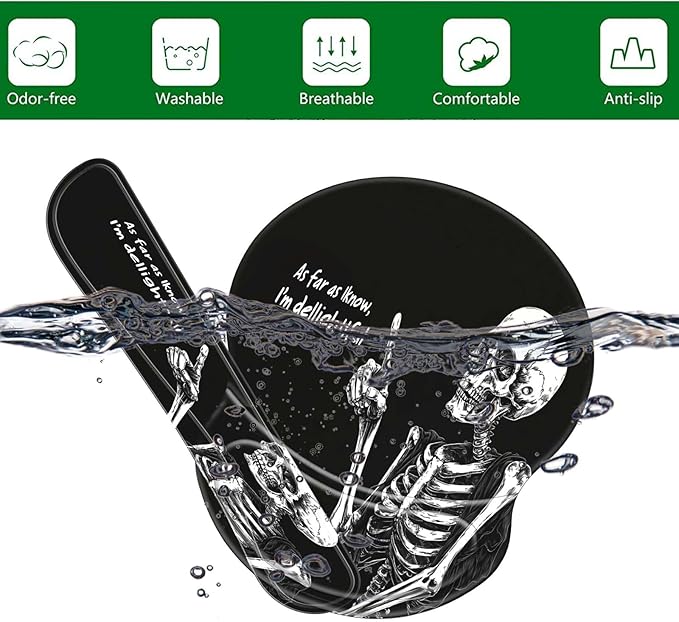 Ergonomic Gel Mouse Wrist Rest Pad and Keyboard Pad SetAnti-Slip PU Bottom Easy Typing and Relieve Wrist Pain with Cute Coaster Set (3-Black Background Skull Skeleton)