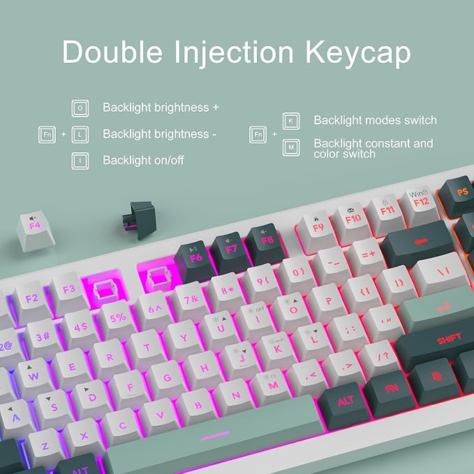 MageGee Creamy KeyboardsK2 Classic Keyboard Wired RGB Backlit 104 Keys Waterproof Ergonomic KeyboardPC Keyboards for PC/loptop/MAC-Geeen