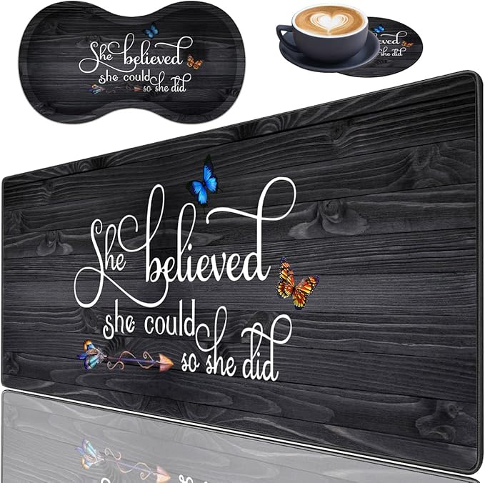 Extended Gaming Mouse Pad Desk Pad Keyboard Pad Mouse Wrist Rest and Coaster Anti-Slip Rubber Base Mouse Pad Suitable for Gaming and Office She Believed She Could So She Did