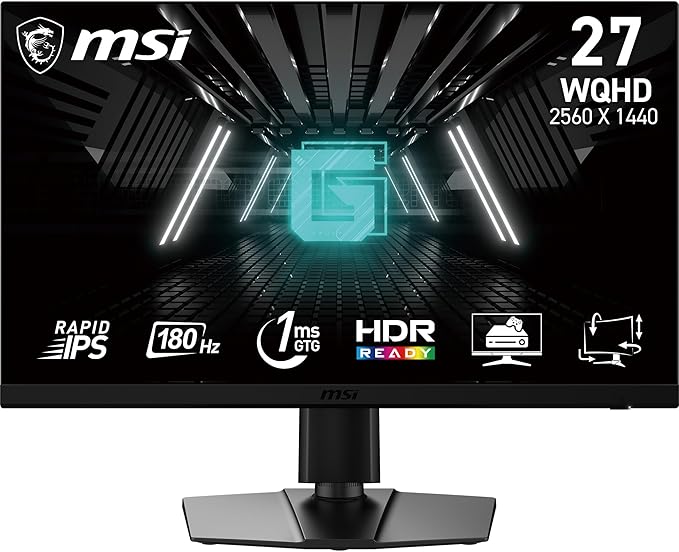 MSI G272QPF E2 27-inch 2560 x 1440 (QHD) Computer Monitor 180Hz Adaptive-Synch HDMI DisplayPort VESA Mountable Tilt Height Adjustable Speaker 1ms Black (Renewed)