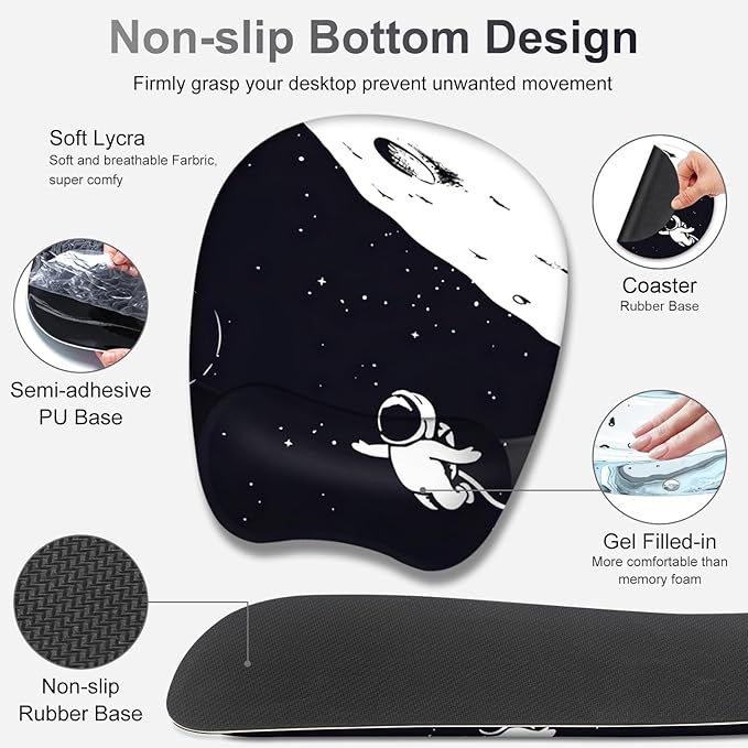 Large Mouse Pad Keyboard Wrist Rest Set Ergonomic Non-slip Washable Wrist Support Waterproof 35.4 x 16 inches Space Astronaut