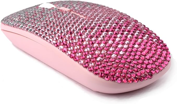 WONGS Bling Wireless Mouse Gradient Pink Crystal Rhinestone Rechargeable Wireless Silent Slim Mouse Sparkly Computer Mice with USB for LaptopNotebookPCMacBook - Gradient Pink
