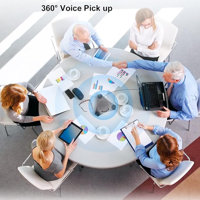 Conference Speaker and Microphone 360° Omnidirectional USB Speakerphone Microphone with USB Hub Noise Reduction/Echo Cancellation Computer Microphone for 8-10 People Business Conference Home Office