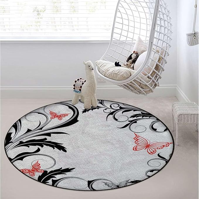 Multicolor Washable Round Area Rug -Non-Slip Distressed Circle Rug Non-Shedding Entryway Carpet for Bedroom Laundry Kitchen Decor Antique Design Oriental Flowers Geometric Diameter 39.4 in