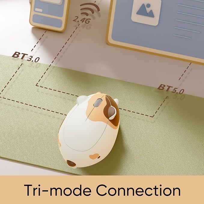 Akko Cat Theme Wireless Gaming Mouse Calico Cat Tri-Mode Mouse BT3.0/BT5.0/2.4G Cute Optical Cordless Cartoon Mice for Computer/Laptop/Desktop/PC Compatible with Mac/Win