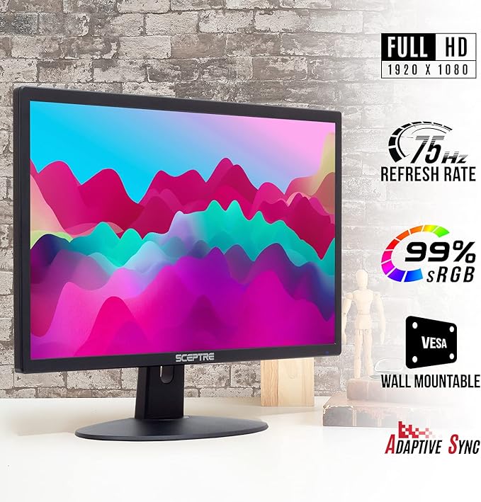 Sceptre 22-Inch 75Hz 1080p LED Monitor HDMI VGA Build-in Speakers Brushed Black 2019 (E225W-19203S)Metal Black