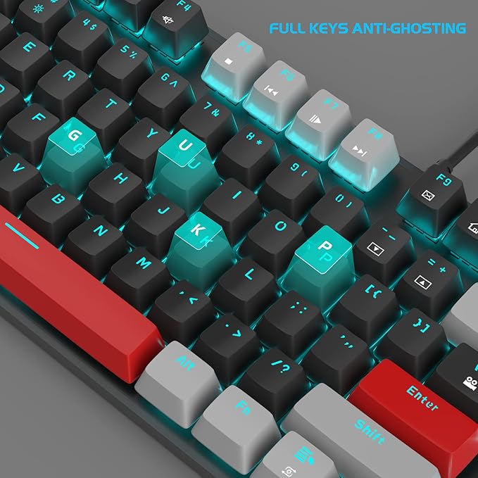 MageGee Mechanical Gaming Keyboard 104 Keys Blue Backlit Keyboards with Red Switches Double-Shot Keycaps USB Wired Mechanical Computer Keyboard for Laptop Desktop PC Gamers(Gray &amp Black)