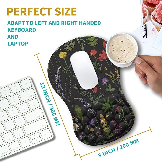 Hokafenle Ergonomic Mouse Pad Wrist Support Wrist Rest Mousepad for Carpal Tunnel Pain Relief with Integrated Memory Foam Slope Massage Bulge (11.8x7.9 inchFlowers