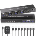 8K@60HZ 4K@120Hz HDMI KVM Switch 2 Monitors 4 Computers with 4 Port USB 3.0 Hub 4 Port Dual Monitor HDMI KVM Switch for 4 Computers Share 1 Set of Keyboard Mouse and 2 Monitors