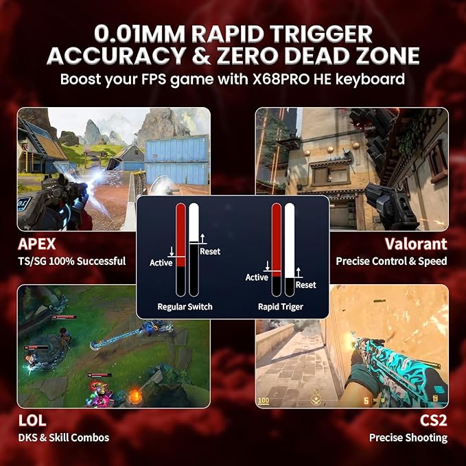 MAMBASNAKE Attack Shark X68PRO HE Rapid Trigger Wireless Keyboard 0.01mm RT Accuracy 8000Hz Wired Gaming Keyboard Adjustable Actuation Snap Tap RGB Backlit Magnetic Switch C01 Coiled Cable -Red