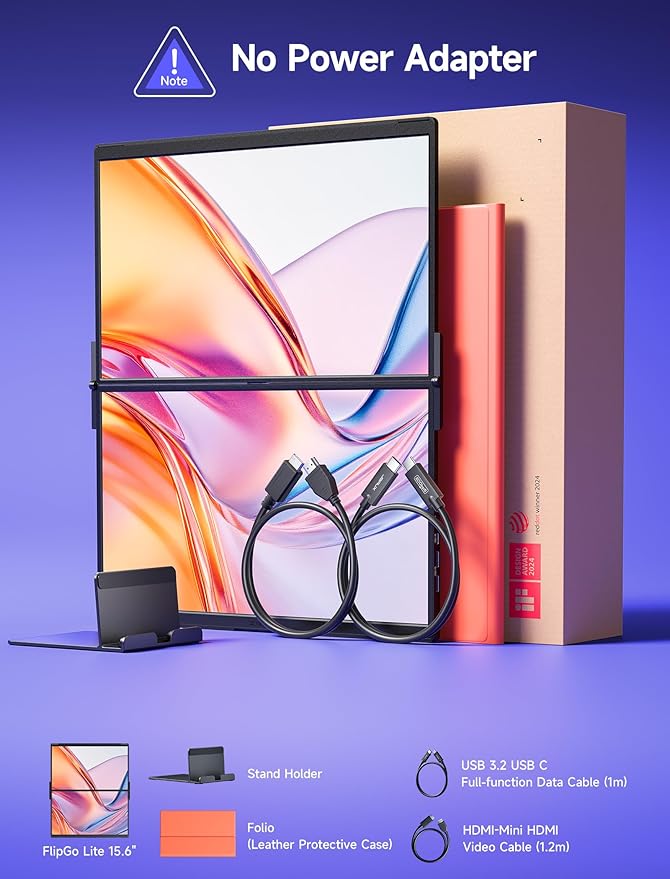 JSAUX FlipGo Lite 15.6 Portable Dual Stacked Monitor 1080P FHD IPS Laptop Screen Extender One Cable for Triple Monitor Setup (For Windows&ampLinux) with Magnetic Design Built-in HubNo Driver Requ