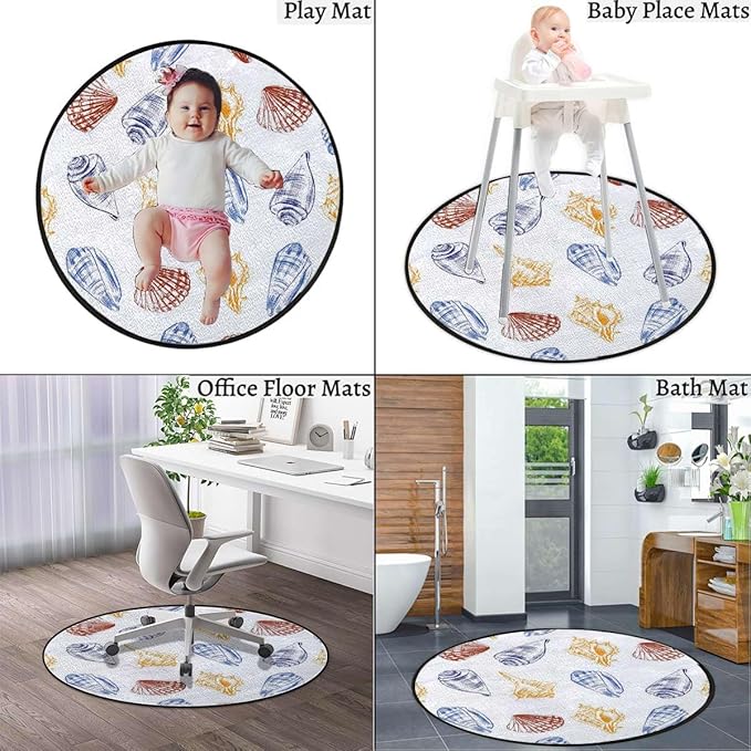 Multicolor Washable Round Area Rug -Non-Slip Distressed Circle Rug Non-Shedding Entryway Carpet for Bedroom Laundry Kitchen Decor Beach Seaside Summer Vacation Oceanic Diameter 59 in