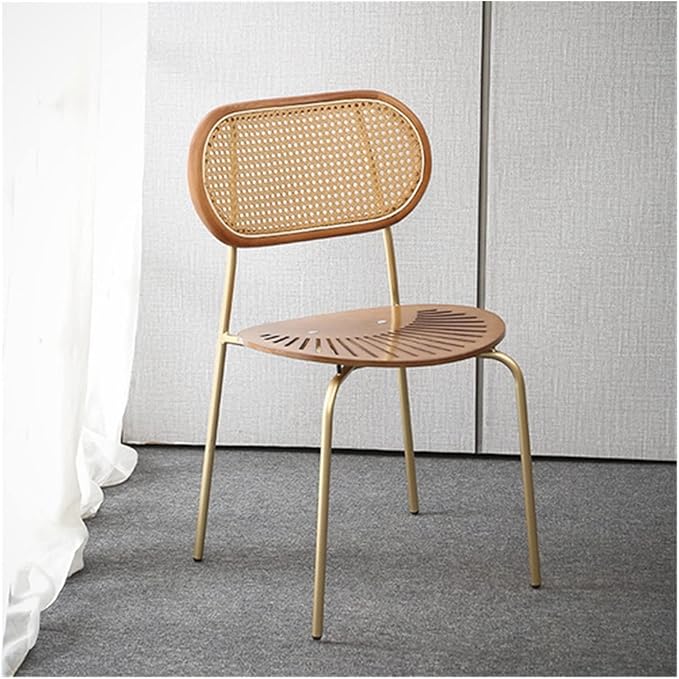 Adjustable Office Computer Chair with Armrest Rattan Woven Living Room Chairs Home Furniture Kitchen Dining Chair Cafe Chair(Golden)