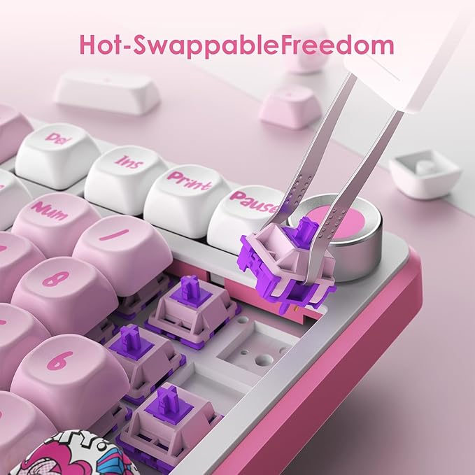 My Little Pony Wireless Mechanical Keyboard - 101 Keys RGB Gaming Keyboard with Custom Linear Switches Hot-Swap &amp Knob Control Triple Connection (BT5.0/USB-C/2.4GHz) Ergonomic for Work &amp Ga