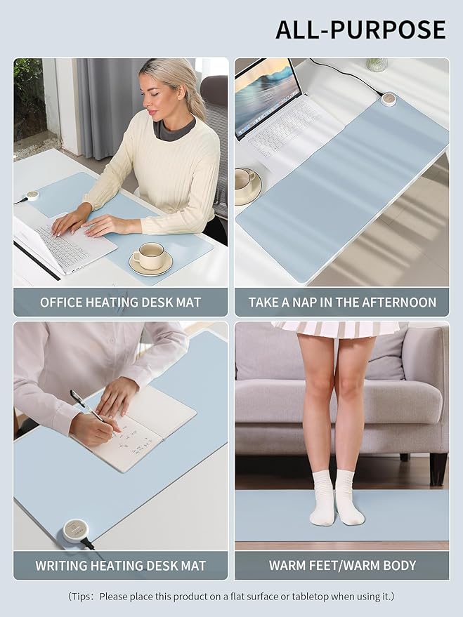 Heated Mouse Pad Hand Warmers Electric Warm Office Desk Mat 31.5 x 13 3 Control Levels Temperature 3 Hours Auto Shut-Off Suitable for Home/Offices Computer Keyboard Pads (Blue)