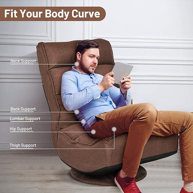 Giantex 360 Degree Swivel Gaming Chair 6 Position Adjustable Folding Floor Chair 300lb Spring Support Comfortable Padded Backrest Lazy Sofa Chair Game Rocker for Teens Adults (Coffee)