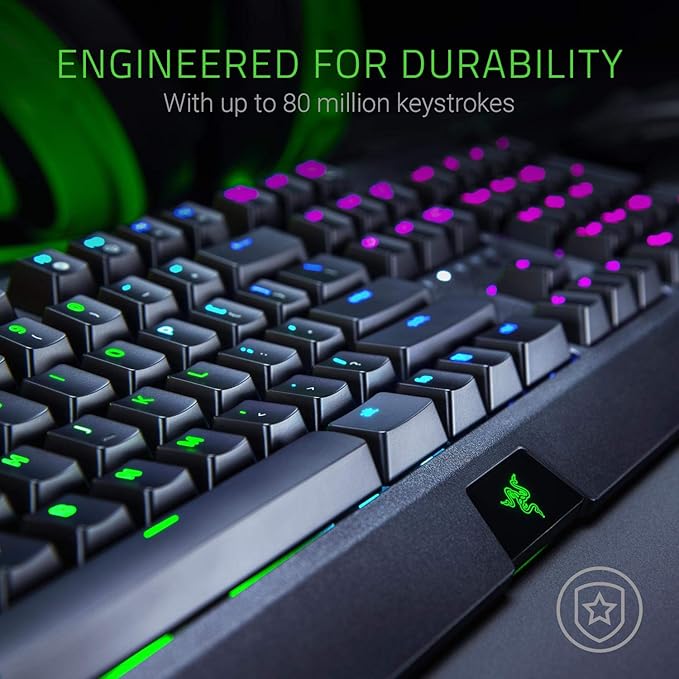 Razer BlackWidow Mechanical Gaming Keyboard: Green Mechanical Switches Tactile &amp Clicky Chroma RGB Lighting Anti-Ghosting Programmable Macro Functionality
