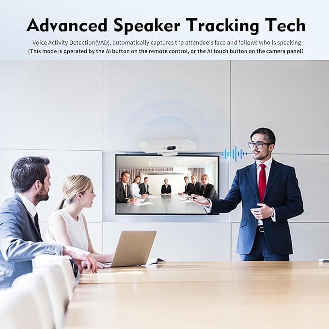TOALLIN 4K Conference Room Webcam with Mic and Speaker AI Auto-Framing &amp Speaker-Tracking USB Video Bar All-in-One Video Conference Camera for Online Meetings Video Calls
