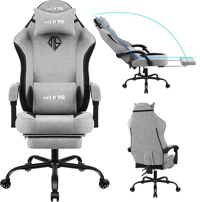 Gaming Chair Computer Office Chair with Foot Rest Ergonomic Fabric Desk Chair with Adjustable Lumbar Support &amp Headrest Comfortable PC Reclining Gaming Chairs for Adults Silla Gamer 350lbs