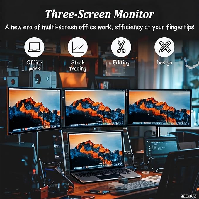Triple Laptop Screen Extender Monitor 15.6 Quad Portable Screen FHD 1080P for Compatible with Windows/Mac