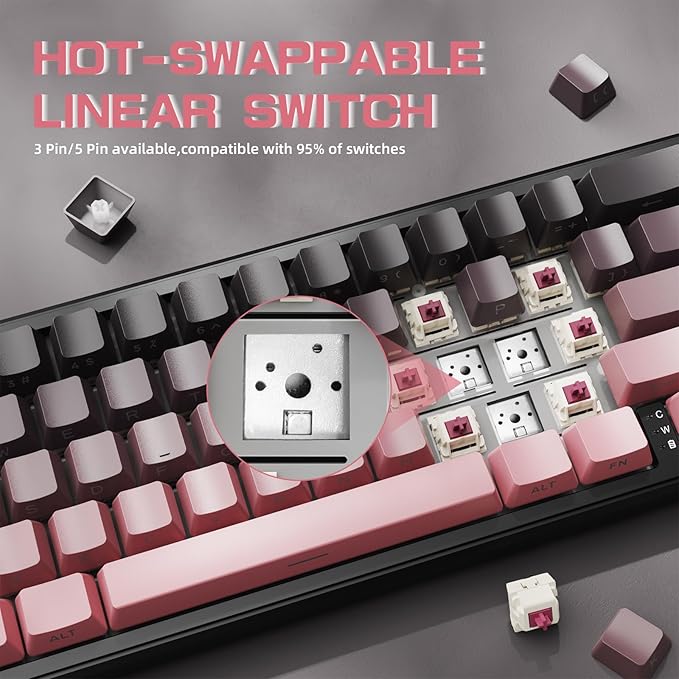 ATTACK SHARK X66 60% Wireless Mechanical Gaming Keyboard with KnobGasket Hot Swappable Custom KeyboardSide Printed PBT KeycapsTri Mode USB-C/BT5.0/2.4G RGB Keyboard with Coiled Cable - BlackBerry