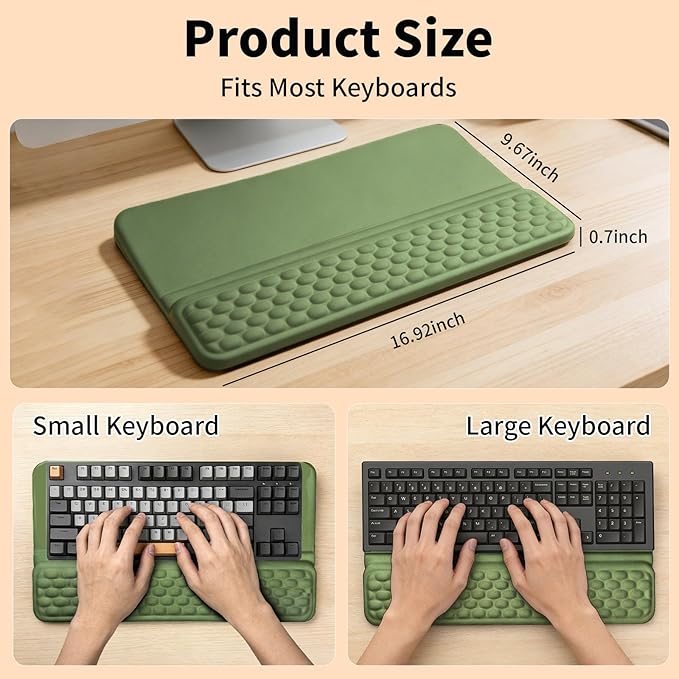 Wrist Rest with Keyboard Stand Computer Wrist Support Pad Ergonomic Keyboard Riser Hand Rest Soft Memory Foam Cushion Holder Gaming Typing Desk Accessories for Office Home School（Green）