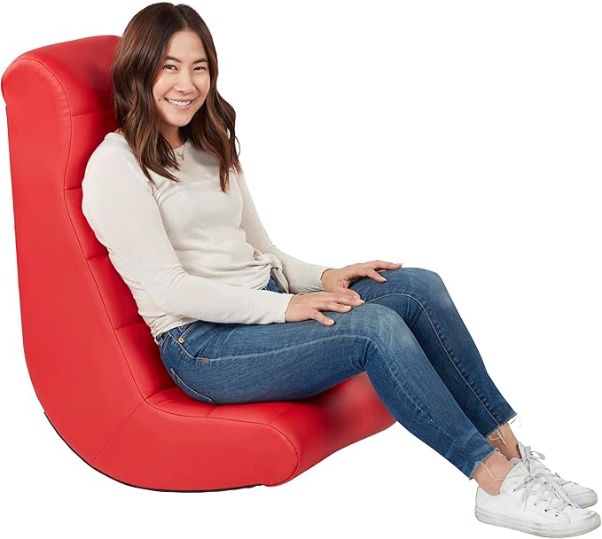 Factory Direct Partners Soft Ergonomic Horizontal Soft Floor Video Rocker - Cushioned Ground Chair Great for Reading Gaming or Watching TV for Kids Teens and Adults - Red 10489-RD