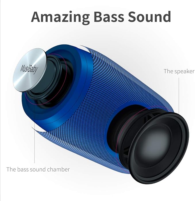Bluetooth SpeakerMusiBaby SpeakerOutdoor PortableWaterproof Speakers Bluetooth WirelessDual Pairing Bluetooth 5.0Loud StereoBooming Bass1500 Mins Playtime for Home&ampParty Speaker Gifts(Bl