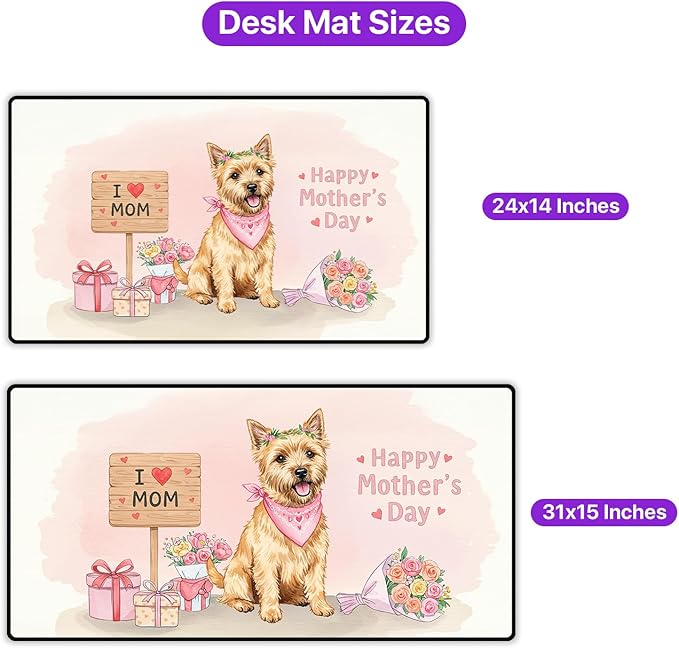Happy Mother's Day Cairn Terrier Love Dog Mom Heart Flower Desk Mat Full Keyboard Mouse Pad Cairns Dog Lover Large Mousepad 12004