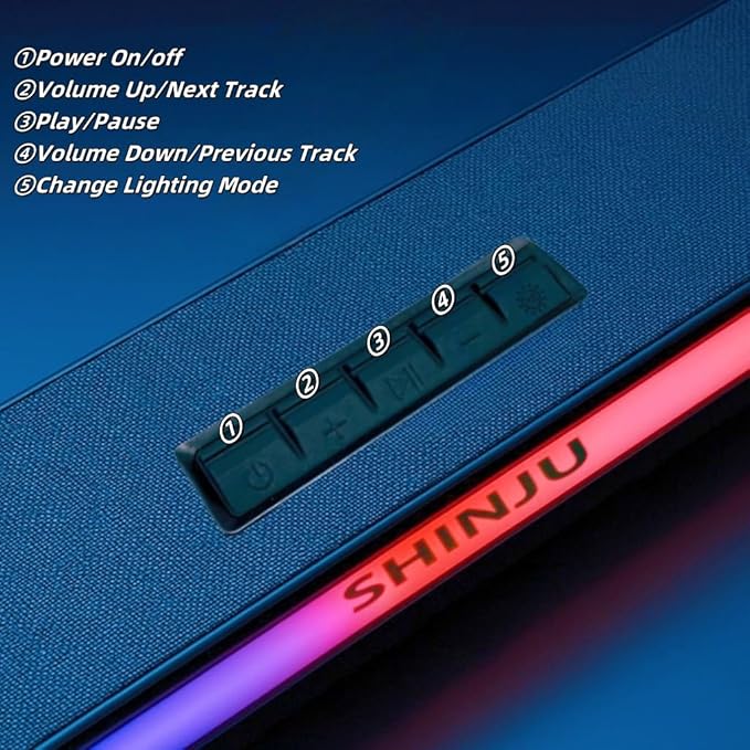 ShinJu RGB Computer Speakers for Desktop PC Gaming Accessories 5.3 Bluetooth Sound Bar for Monitor Speakers Aux Plug in 3.5mm / USB/TF Card Gaming Speakers for PC Bocinas para PC Gamer