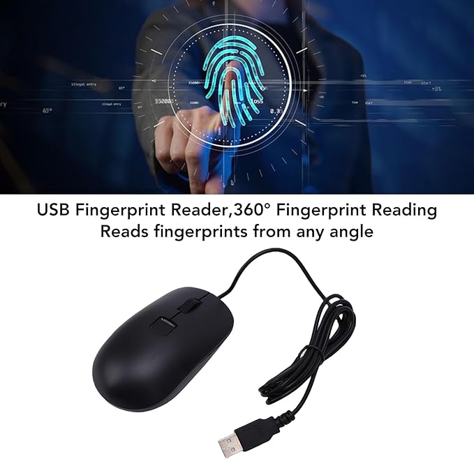Wired USB Mouse with Fingerprint Reader Biometric Security Wi ndows 11 10 Hello 360 Fingerprint Recognition Touch Speedy Matching for PC Laptop