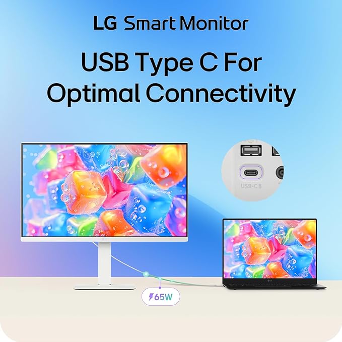 LG 27-Inch Smart Monitor 4K UHD (3840 x 2160) IPS Display HDR10 Built-in Speaker Screen Share Remote Control WebOS HDMI USB Type-C PD 65W AirPlay 2 Bluetooth Tilt/Height/Swivel/Pivot Stand