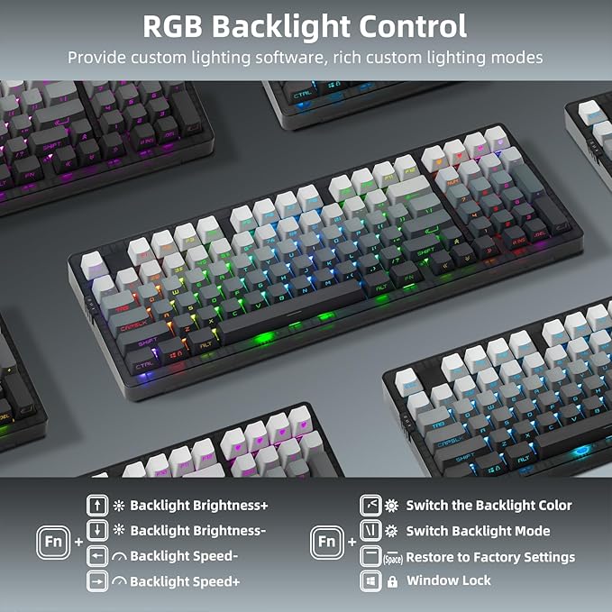 ZORNHER ZH980 Silent Mechanical Keyboard95% Black &amp White Silent Gaming Keyboard with Number PadLighted Up PBT KeycapsKeyboard Quiet Silent SwitchesHot-SwappableRGB Backlit