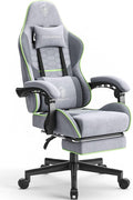 Dowinx Gaming Chair Fabric with Pocket Spring Cushion Massage Game Chair Cloth with Headrest Ergonomic Computer Chair with Footrest 290LBS Light Grey