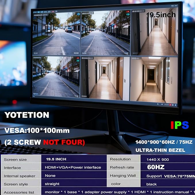 19.5inch IPS Monitor Without Audion Professional HD Monitor (1440 x 900) 60Hz Refresh Rate Visual Protection Technology Blue Light Filter and Flicker-Free Technology (HDMI and VGA Ports)