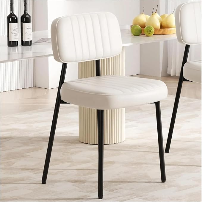 Adjustable Office Computer Chair with Armrest 1pcs Minimalist Comfy Upholstered Dining Chairs with Thick Cushions Seat Back and Metal Legs(White)