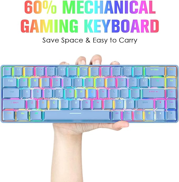 65% Wired Gaming Mechanical Keyboard and Mouse Combo Mini 68 Keys RGB Backlight Lightweight RGB Optical MouseMouse Pad Compatible with PS4XboxPCLaptopMAC (Blue/Blue Switch)