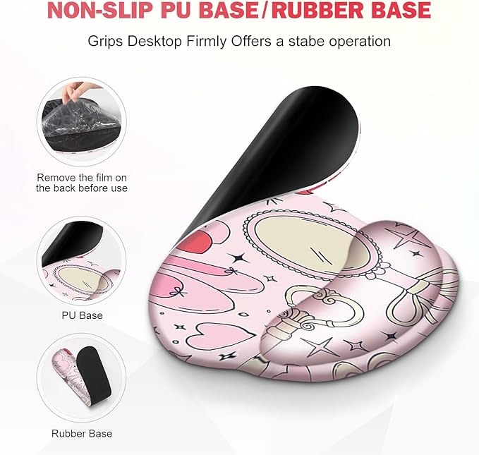 Gaming Mouse Pad Large Desk Mat Cute Desk Pad Protector 4in1 XXL Mousepad + Keyboard Wrist Rest+Mouse Wrist Rest+Coaster Set with Ergonomic Desk Pad for Home Office Computer Adorable Rose Bow