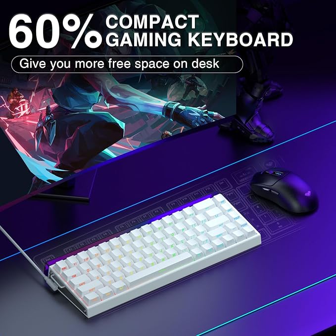 AULA Hero 68 HE 60% Gaming Keyboard Wired Hall Effect Magnetic Switch Keyboard with Adjustable Actuation Fast Trigger Mode 8K Hz Polling Rate 0.125ms LatencySide Printed PBT Keycaps RGB Backlit