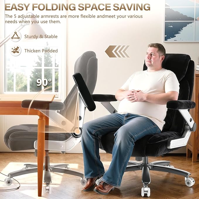 650LBS Fabric Heavy Duty Office Chair with 5D Flip ArmsComfy Big and Tall Executive Office Desk Chair with Pocket Spring CushionHigh Back Computer Chair with Lumbar SupportDual Rubber Wheel